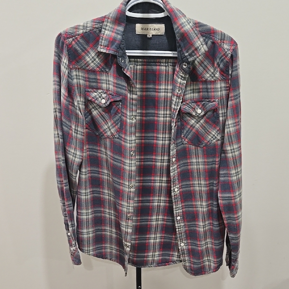 River Island Red and Gray Plaid Ladies Shirt